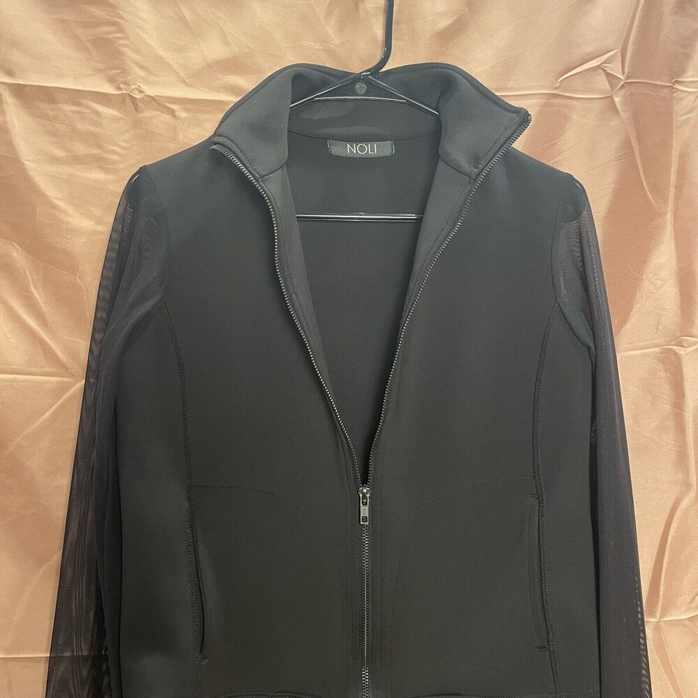Noli Yoga Jacket Med Black Zip Scuba Sheer Sleeve NWOT Athleisure Goth Moto Rock